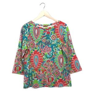 NWT L Talbots Multi Color Floral 3/4 Sleeve Top